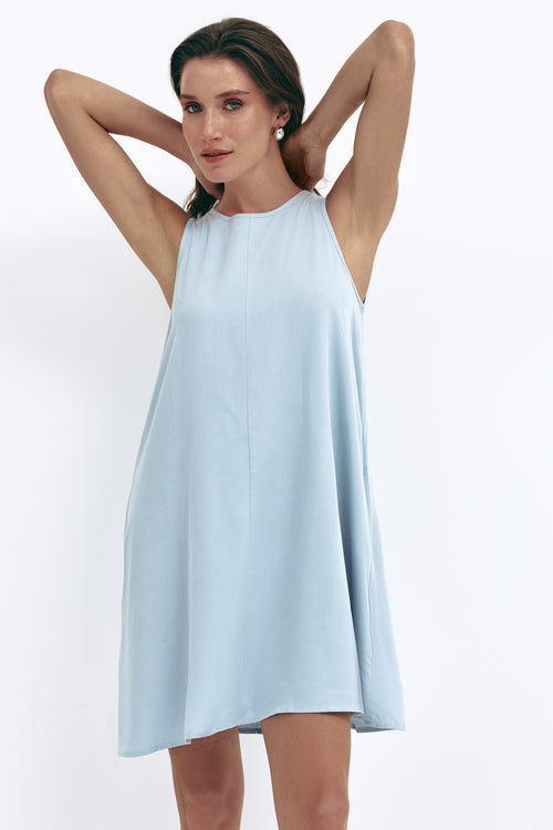 Blue Loose-fit Mini Dress with Pockets - SOLMAR