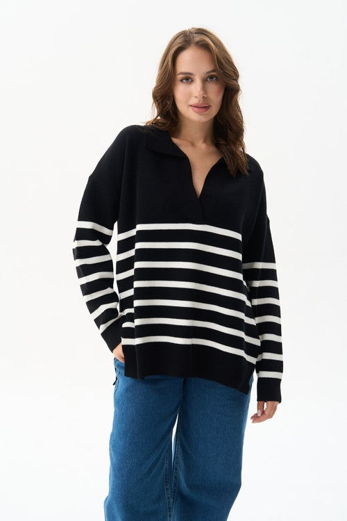 Black Striped Polo Sweater - SOLMAR