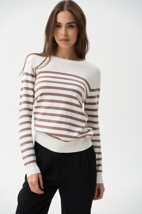 Brown Striped Knit Sweater with a Crew Neck - SOLMAR