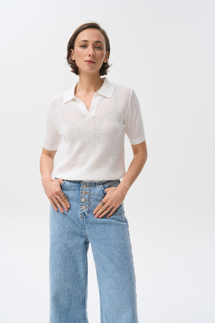 White Knit Polo T-shirt - SOLMAR