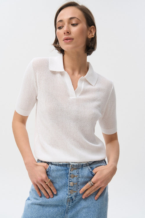 White Knit Polo T-shirt - SOLMAR