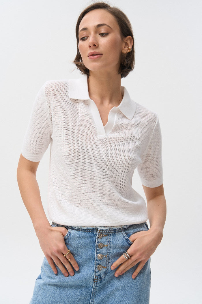 White Knit Polo T-shirt