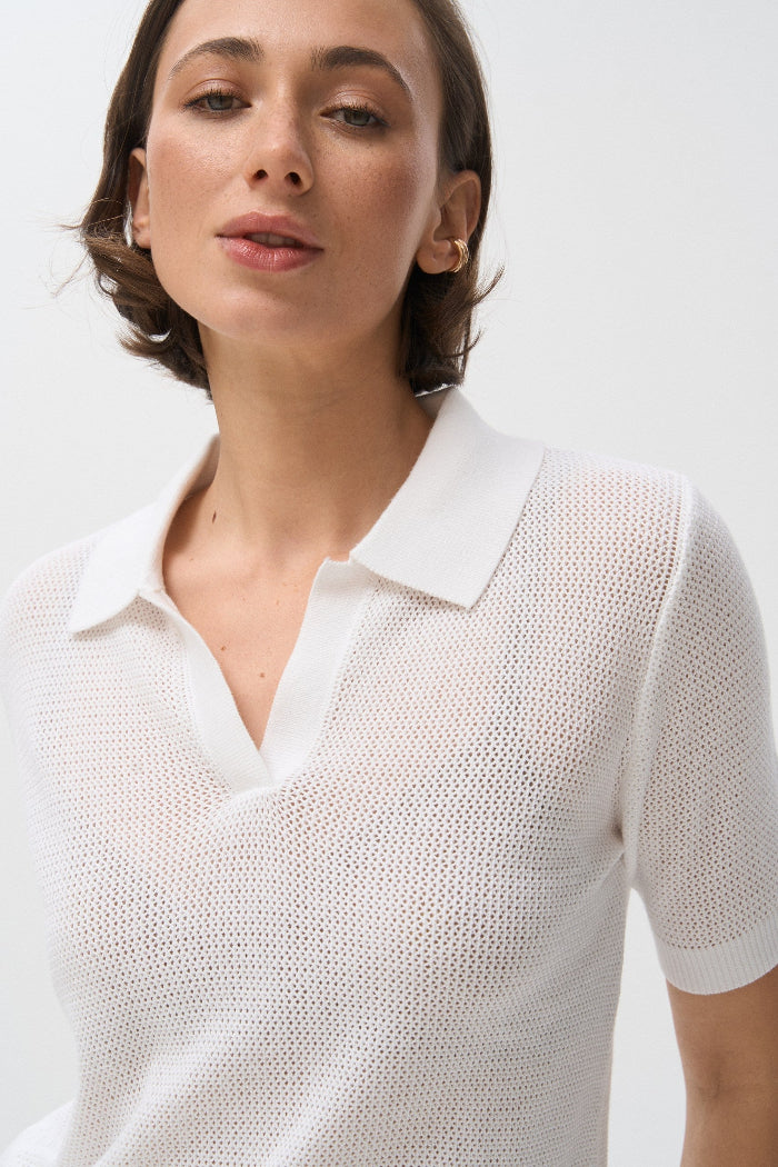 White Knit Polo T-shirt