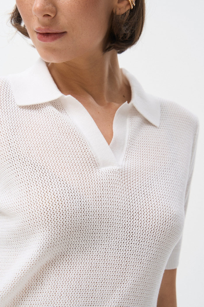White Knit Polo T-shirt - SOLMAR