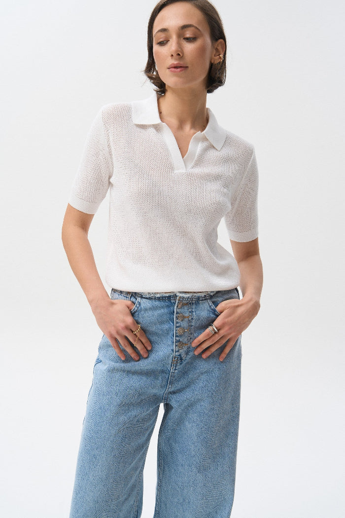 White Knit Polo T-shirt - SOLMAR