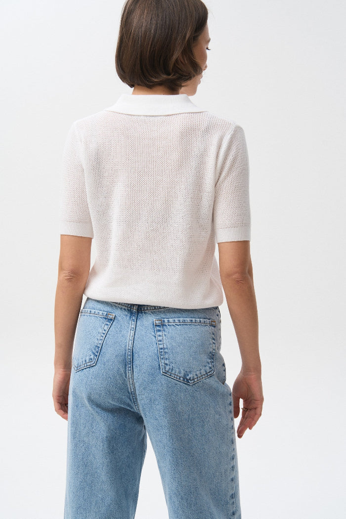 White Knit Polo T-shirt - SOLMAR