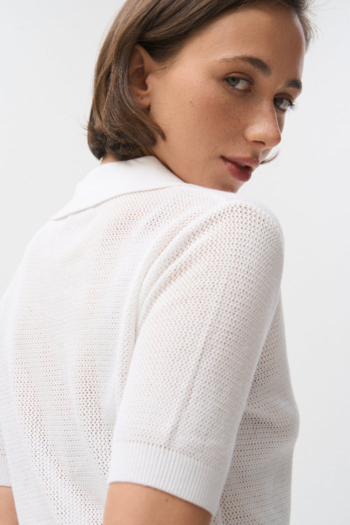 White Knit Polo T-shirt - SOLMAR