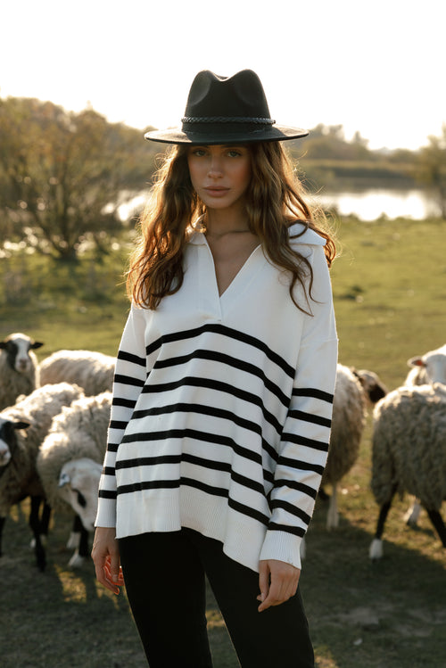 White Striped Polo Sweater - SOLMAR