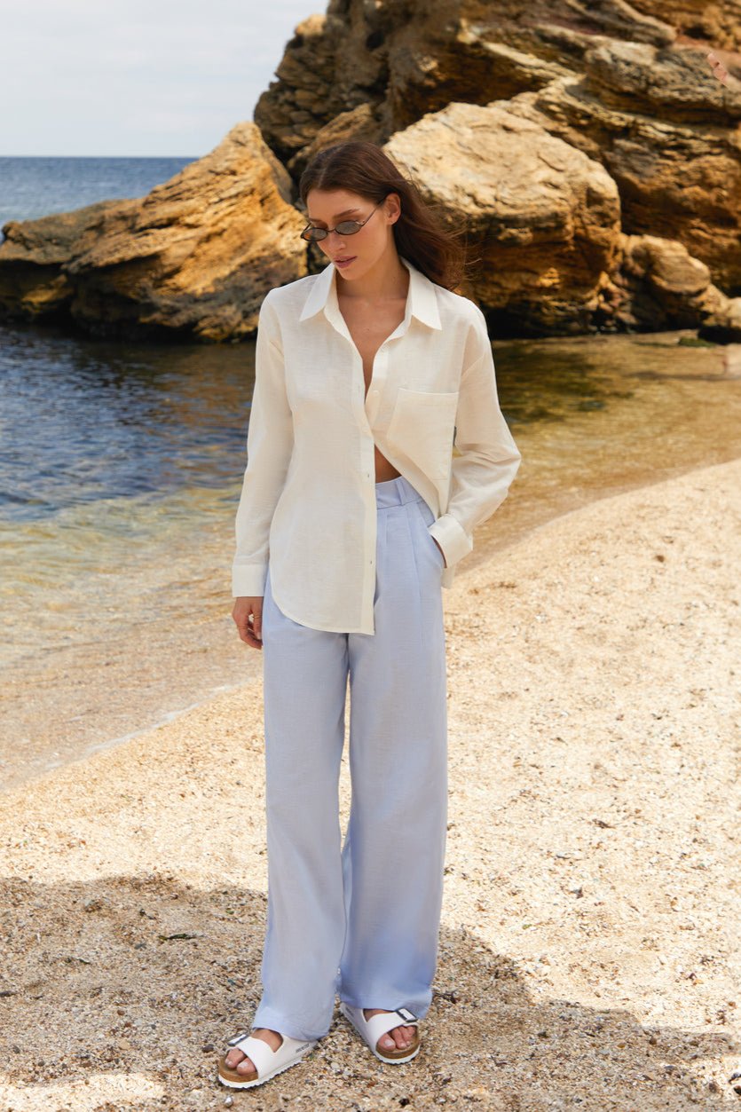 White Linen Blend Shirt - SOLMAR