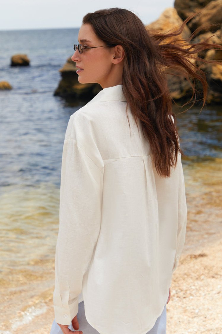 White Linen Blend Shirt - SOLMAR