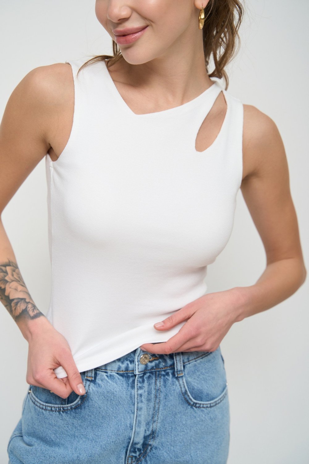 White Assymmetric Neckline Tank Top - SOLMAR