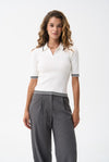 Knitted Polo T-shirt with Cream Stripes