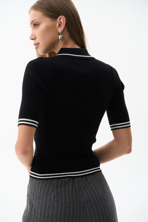 Knitted Polo Sweater with Black Stripes