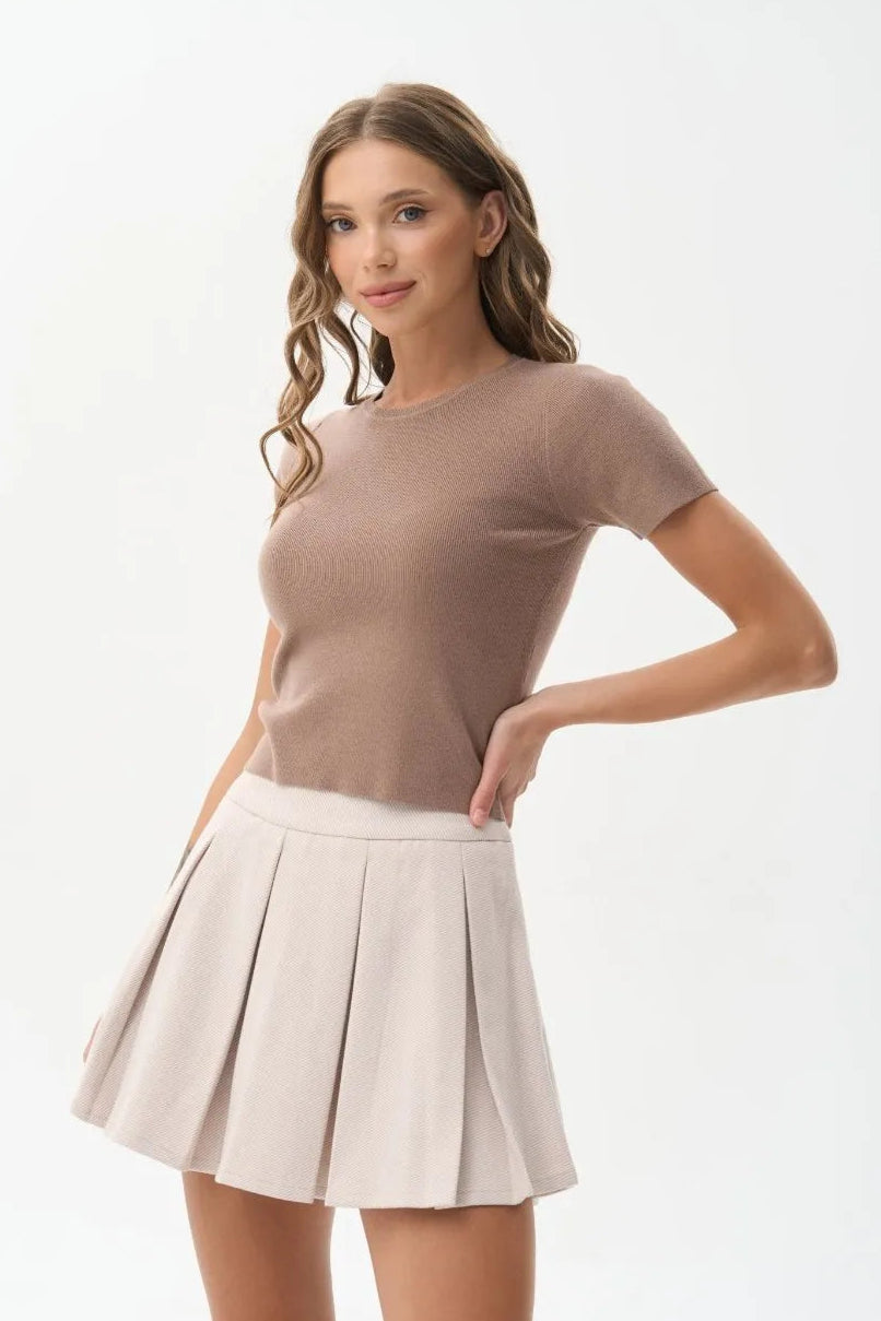 Beige  Knit Short Sleeve Jumper