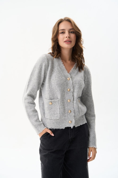 Woolen cardigan with small buttons in color grey