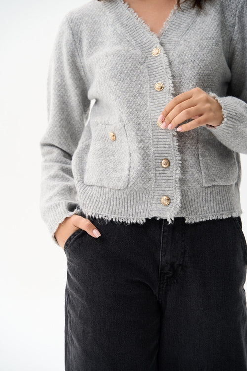 Woolen cardigan with small buttons in color grey