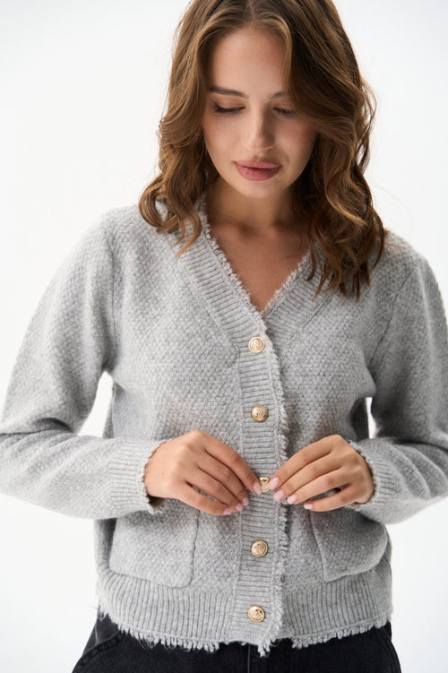 Woolen cardigan with small buttons in color grey