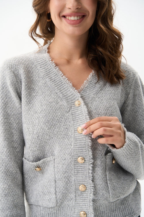 Woolen cardigan with small buttons in color grey