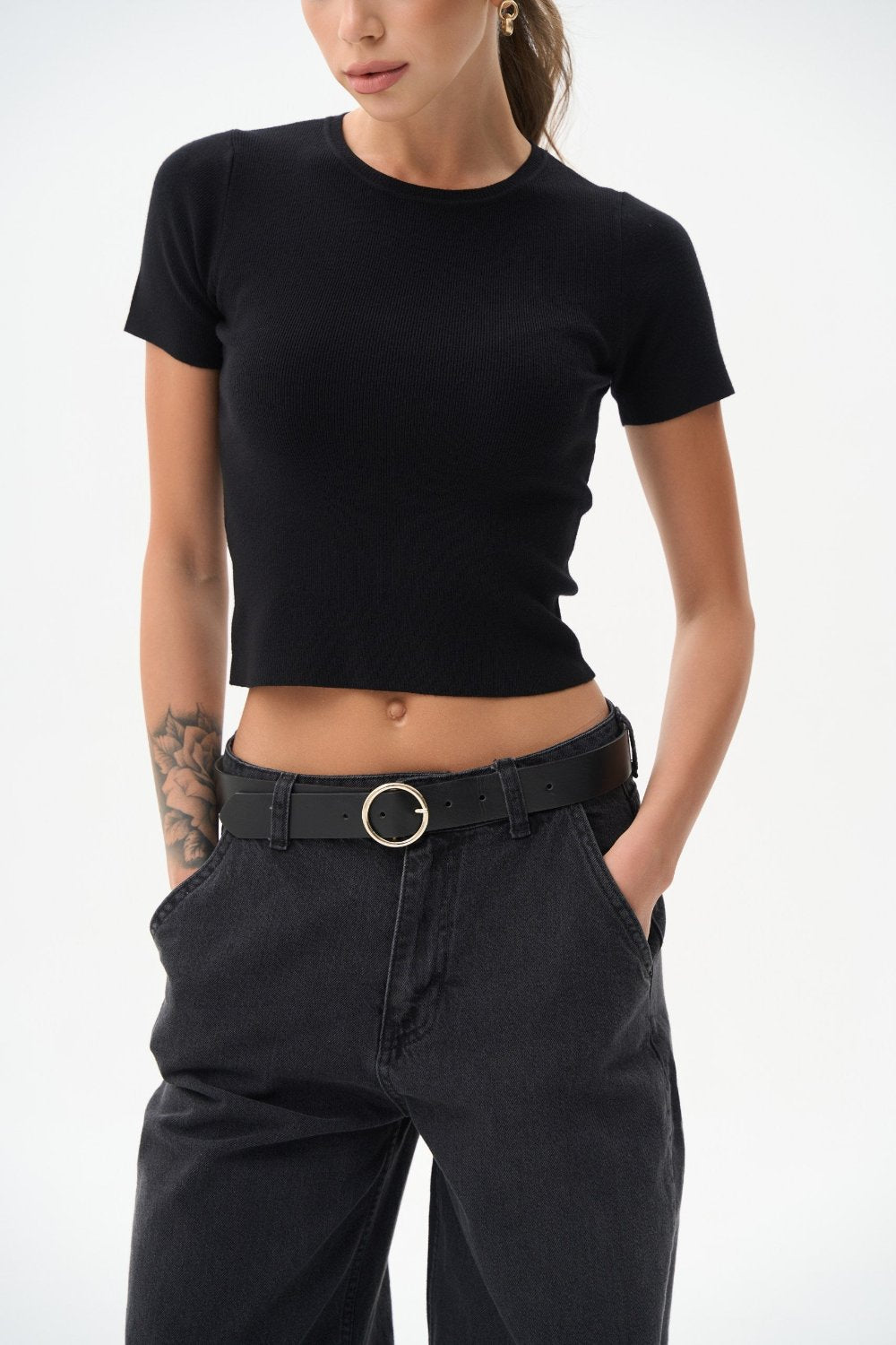 Black Short Sleeve Sweater - SOLMAR