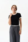 Black Contrast Trim Knit T-Shirt