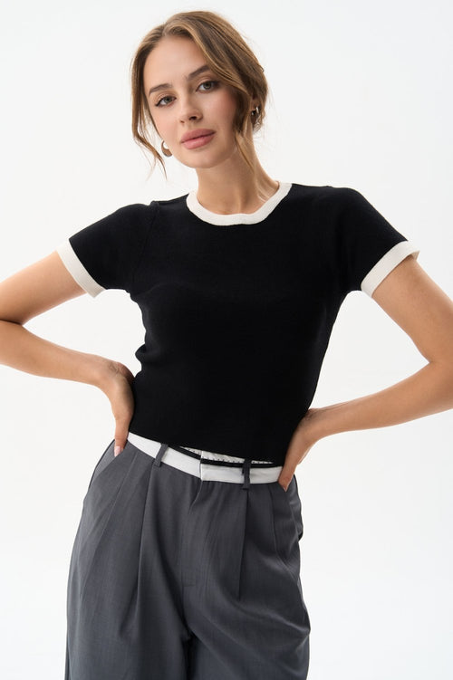 Black T-Shirt with White Trim