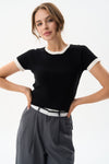 Black Contrast Trim Knit T-Shirt