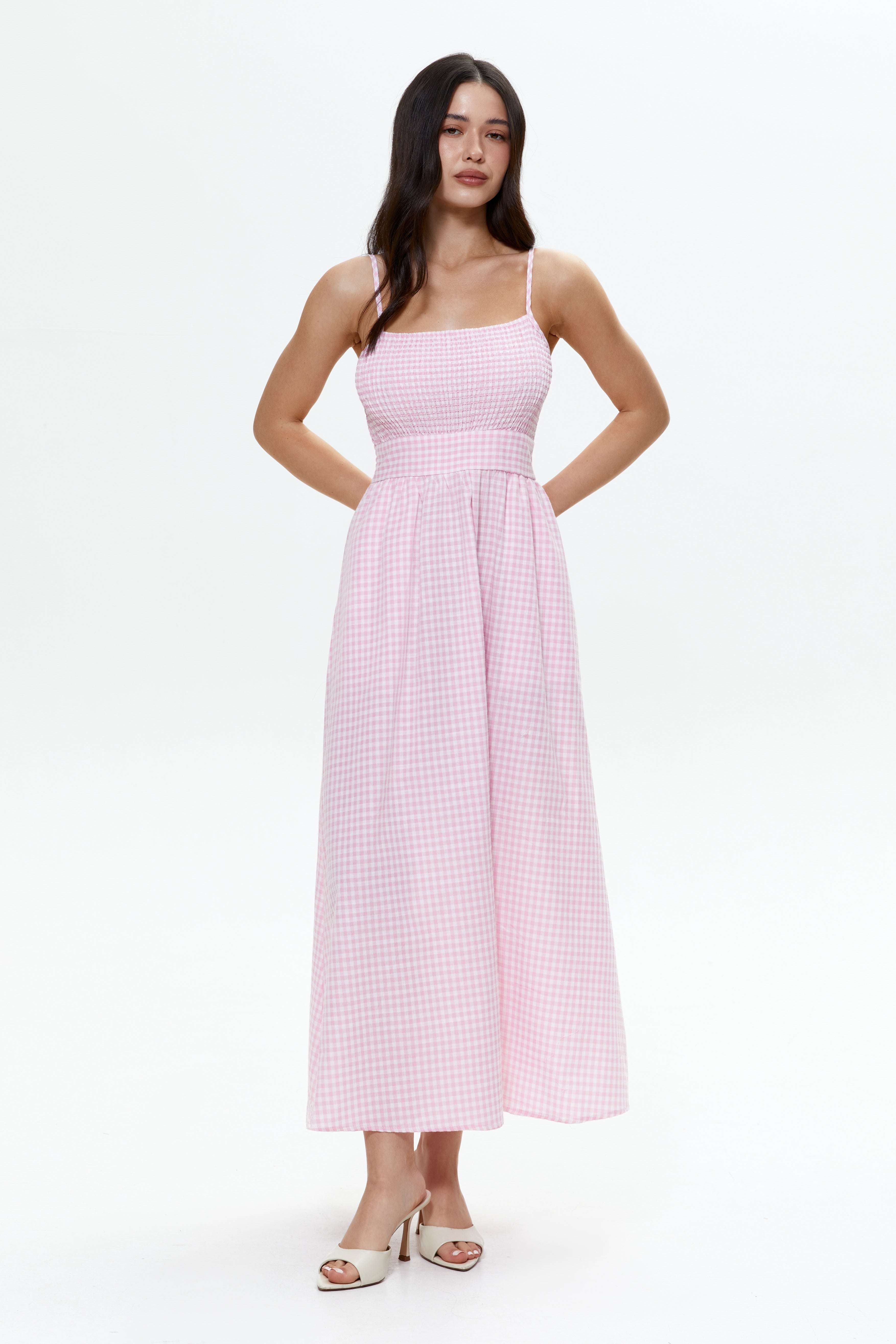 Pink Gingham Check Maxi Dress