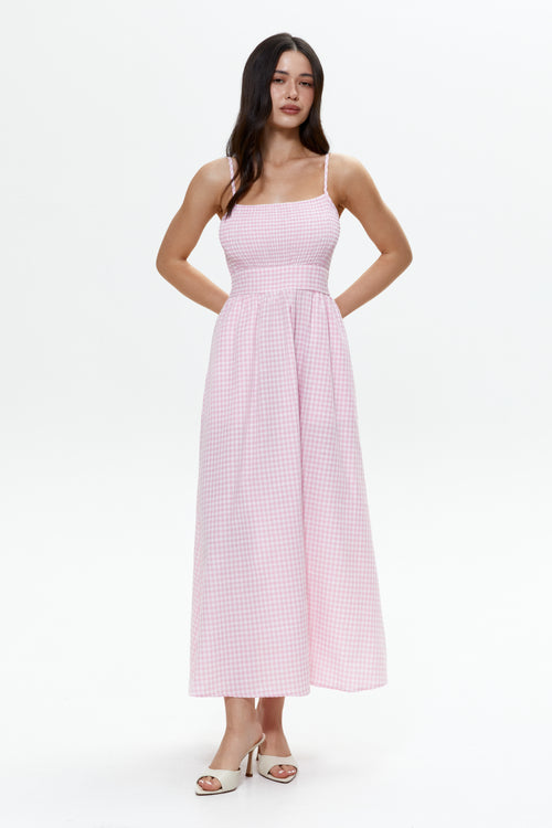 Pink Gingham Check Maxi Dress