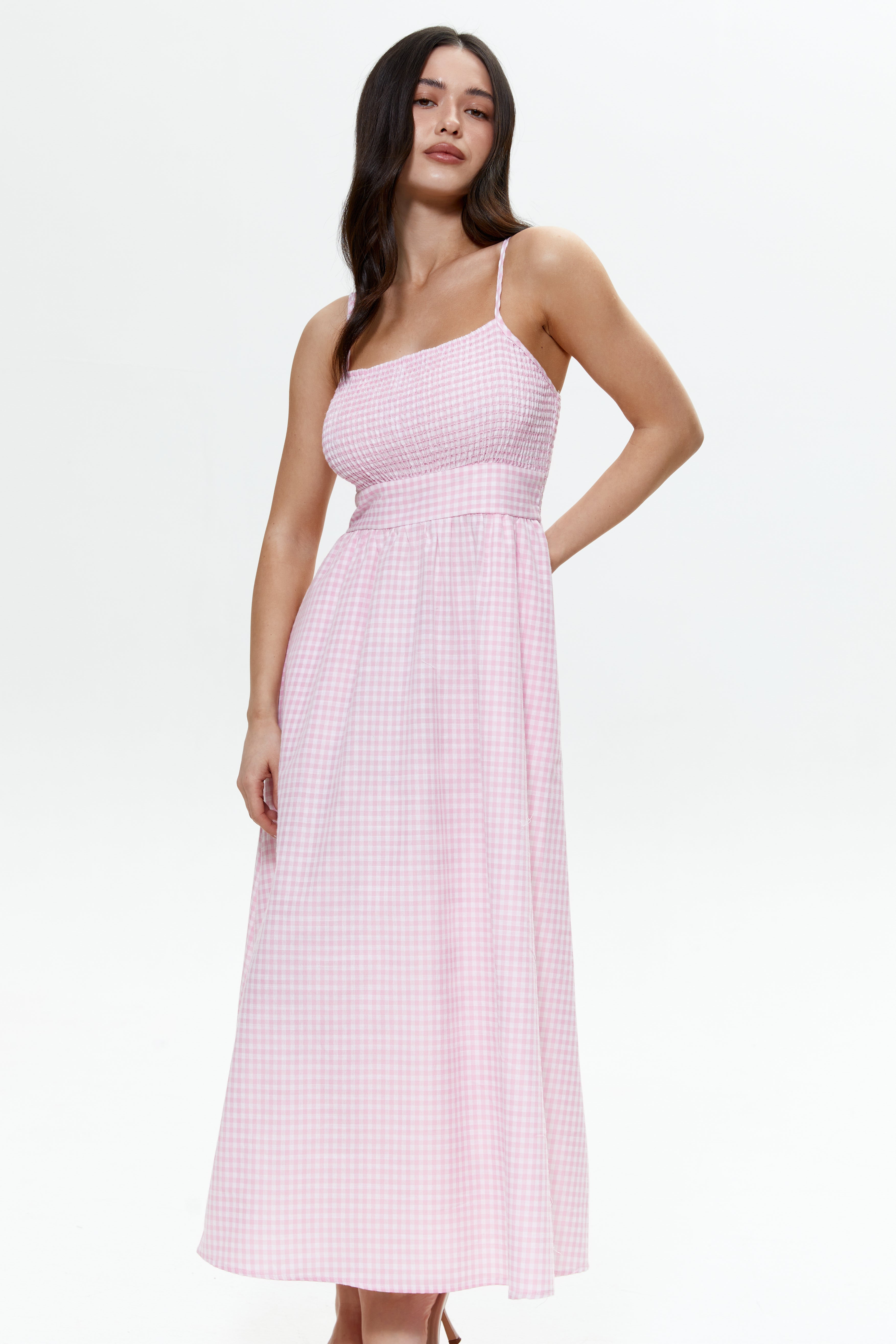 Pink Gingham Check Maxi Dress
