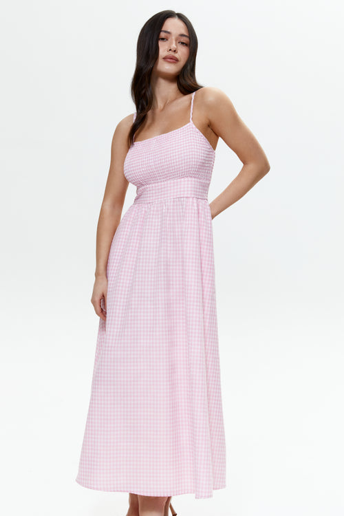 Pink Gingham Check Maxi Dress