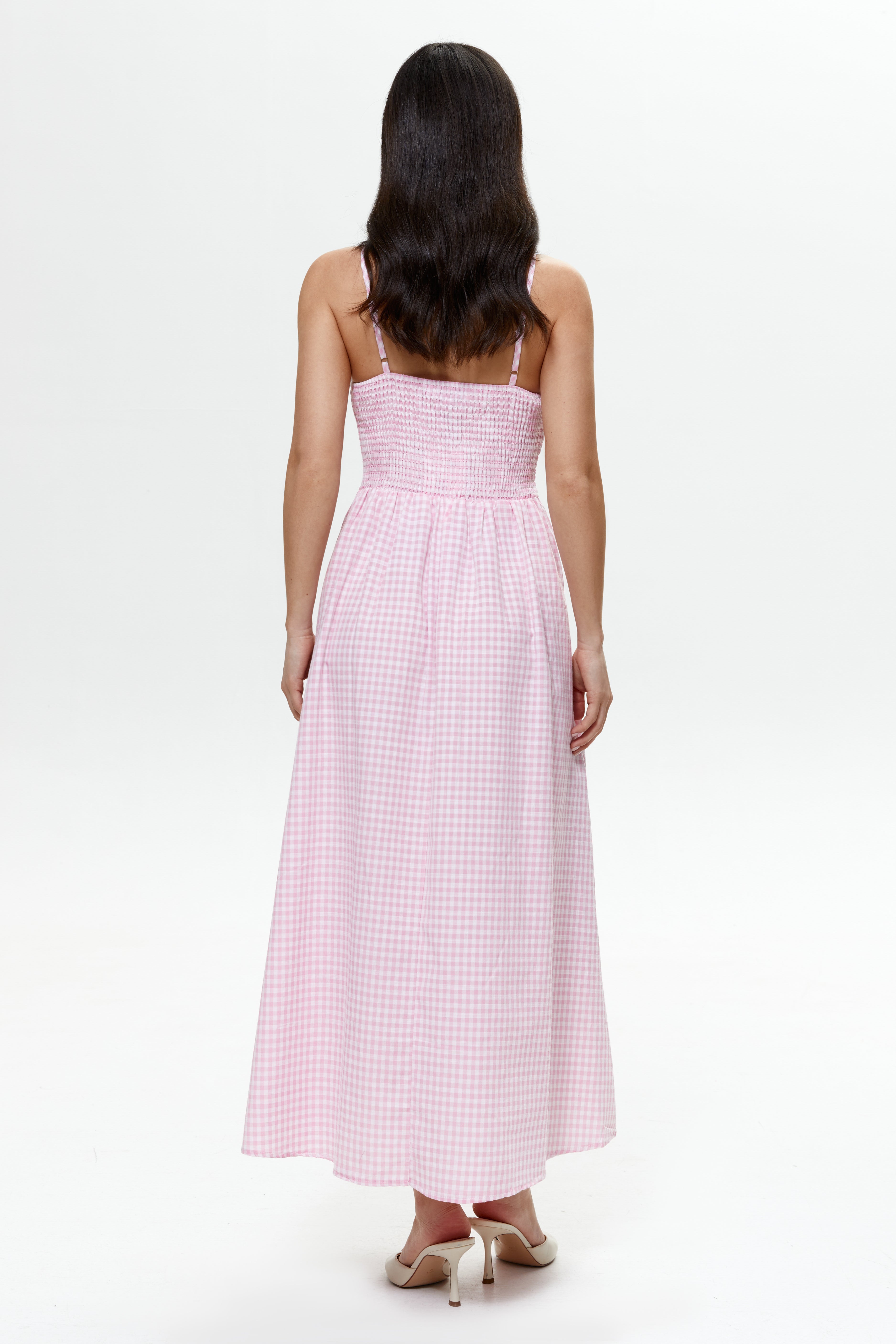 midi pink gingham dress Pink Gingham Corset Midi Dress