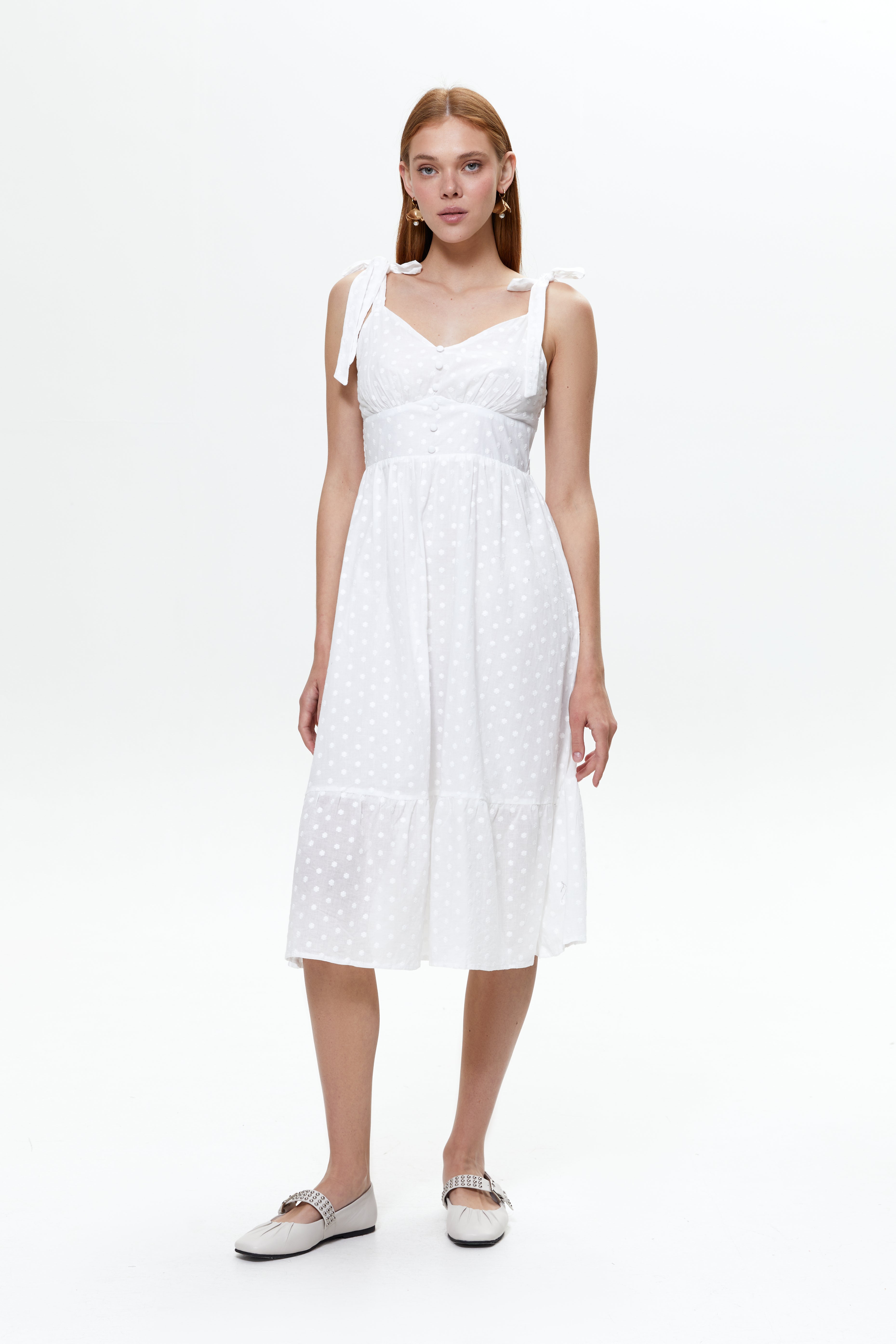 White Tie Up Strep Midi Dress