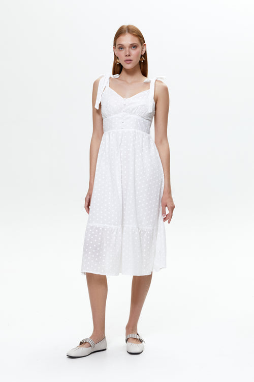 White Tie Up Strep Midi Dress