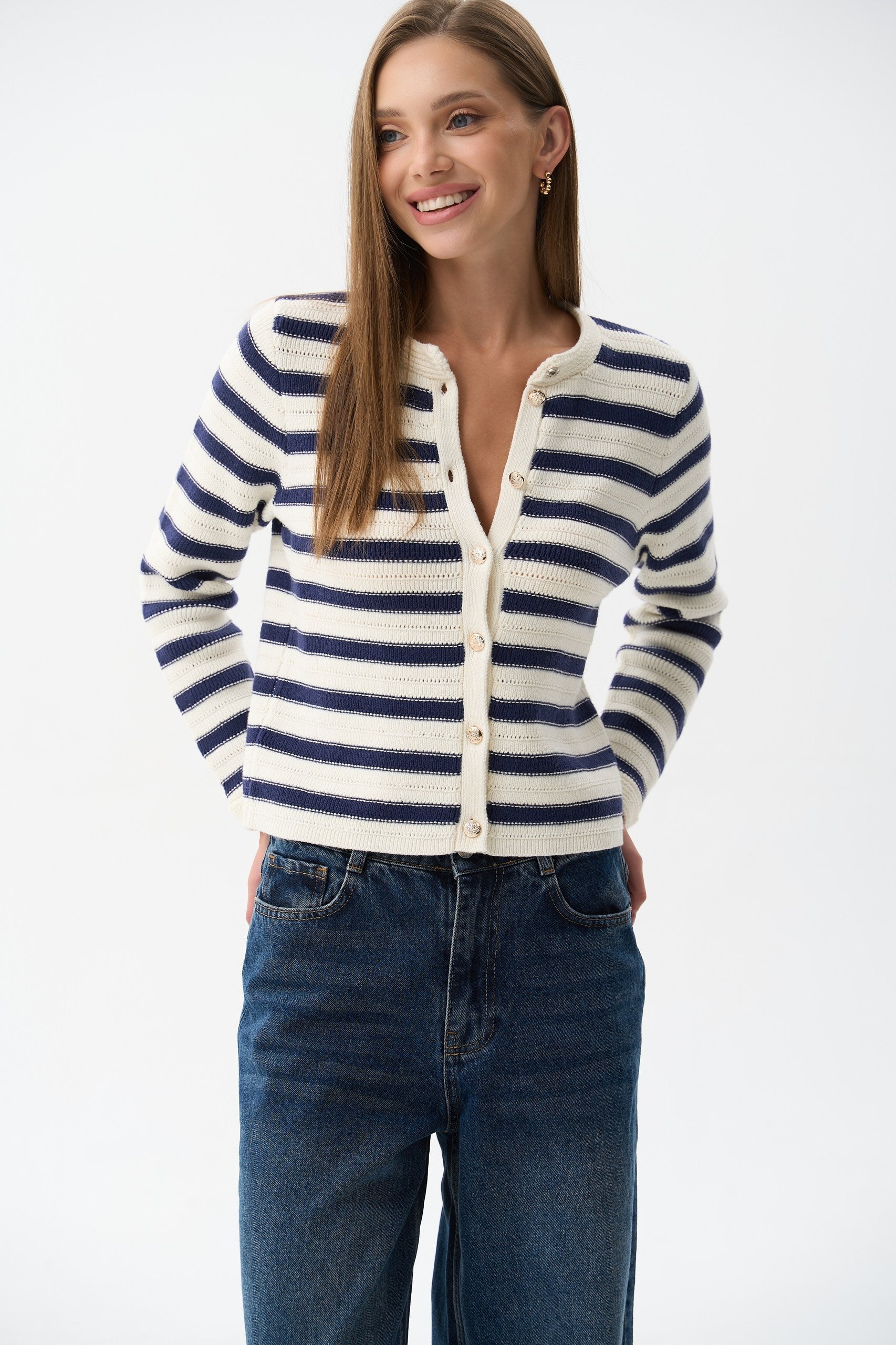 Striped cardigan in color blue