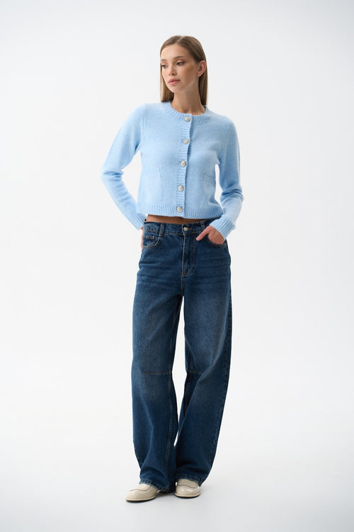 Woolen cardigan in color blue - SOLMAR