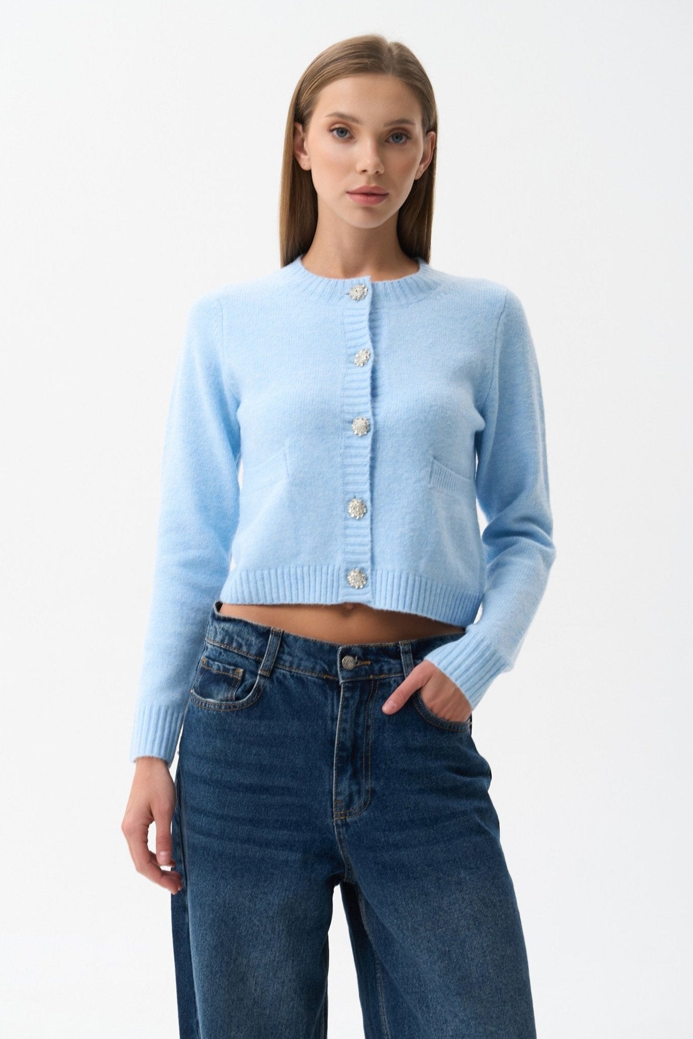 Woolen cardigan in color blue - SOLMAR