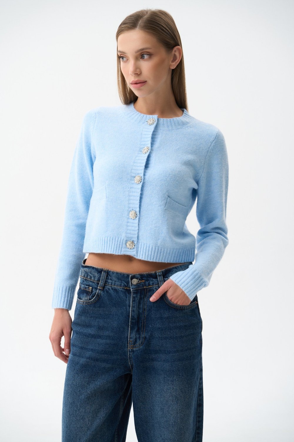 Woolen cardigan in color blue - SOLMAR