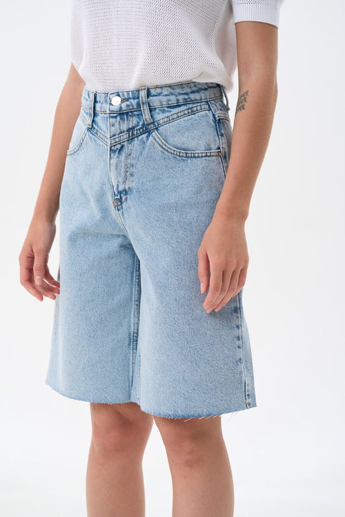 Blue Denim Yoke Shorts - SOLMAR