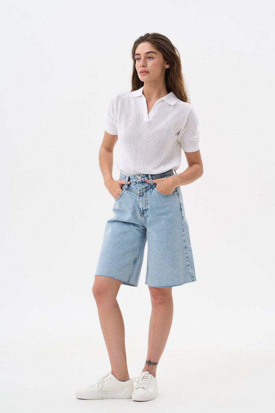 Blue Denim Yoke Shorts - SOLMAR