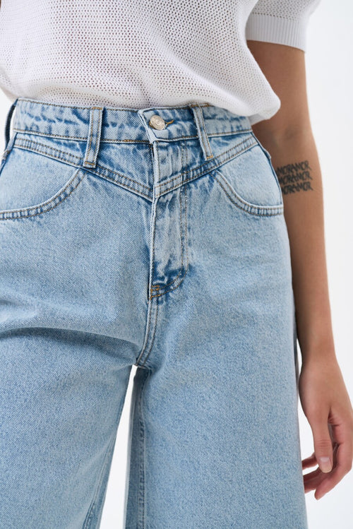 Blue Denim Yoke Shorts - SOLMAR