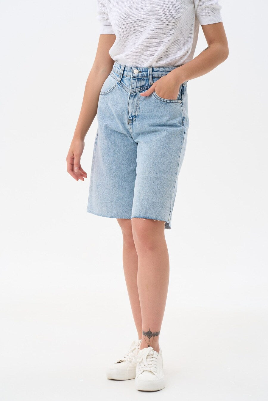 Blue Denim Yoke Shorts - SOLMAR