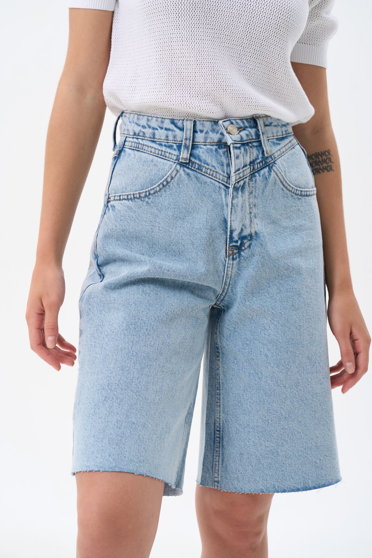 Blue Denim Yoke Shorts