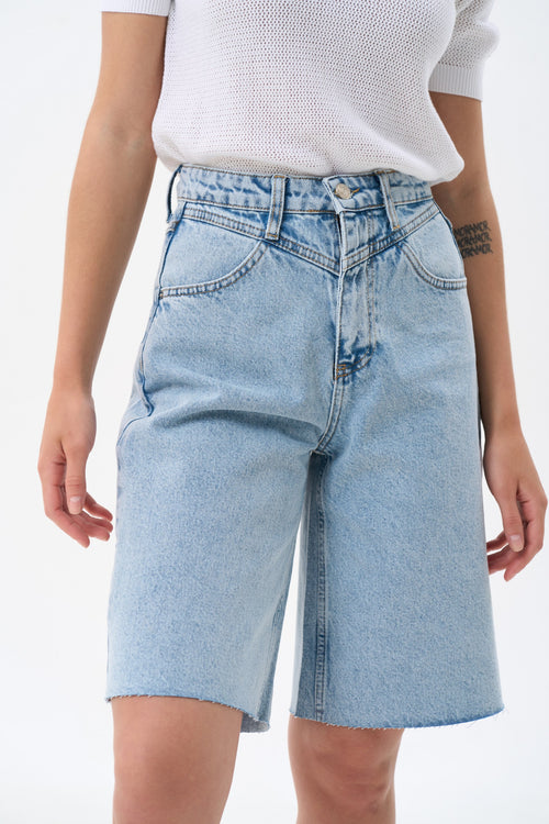 Blue Denim Yoke Shorts