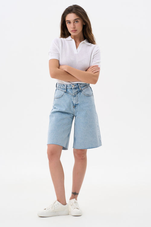 Blue Denim Yoke Shorts