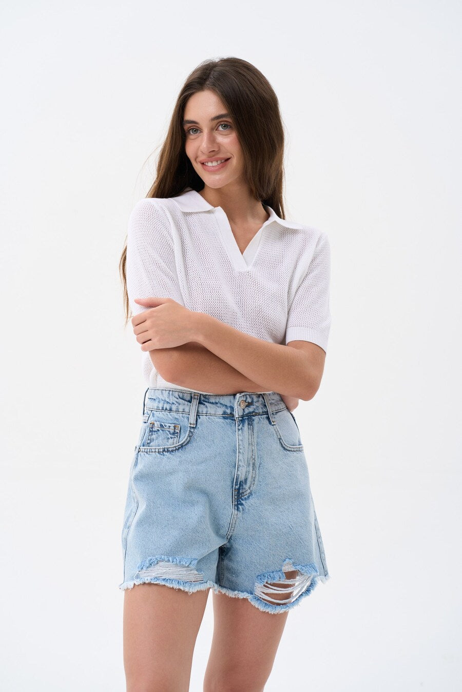 Ripped Blue Denim Shorts - SOLMAR