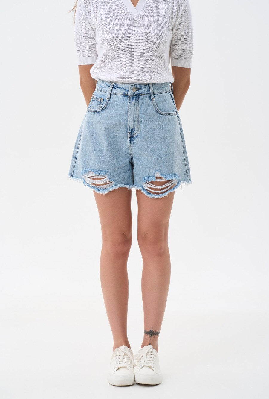 Ripped Blue Denim Shorts - SOLMAR