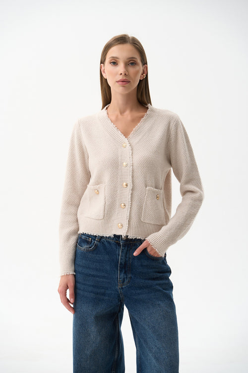 Woolen cardigan with small buttons in color beige - SOLMAR