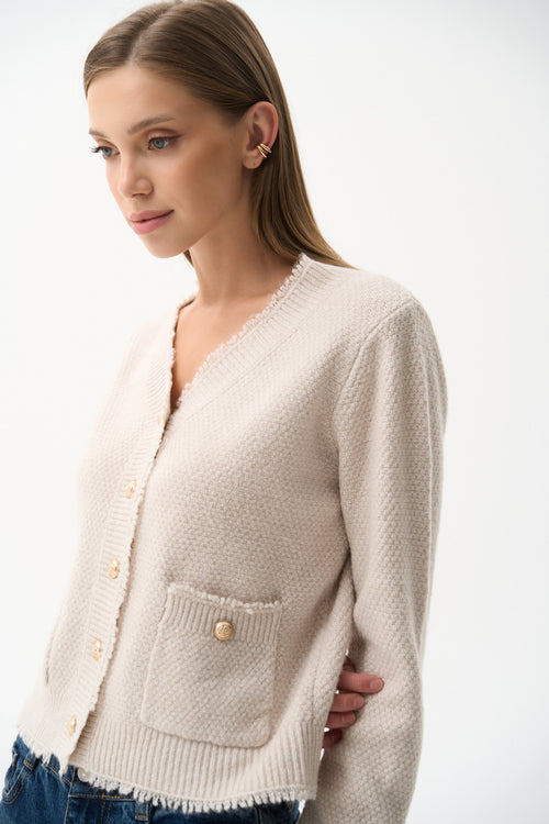 Woolen cardigan with small buttons in color beige - SOLMAR