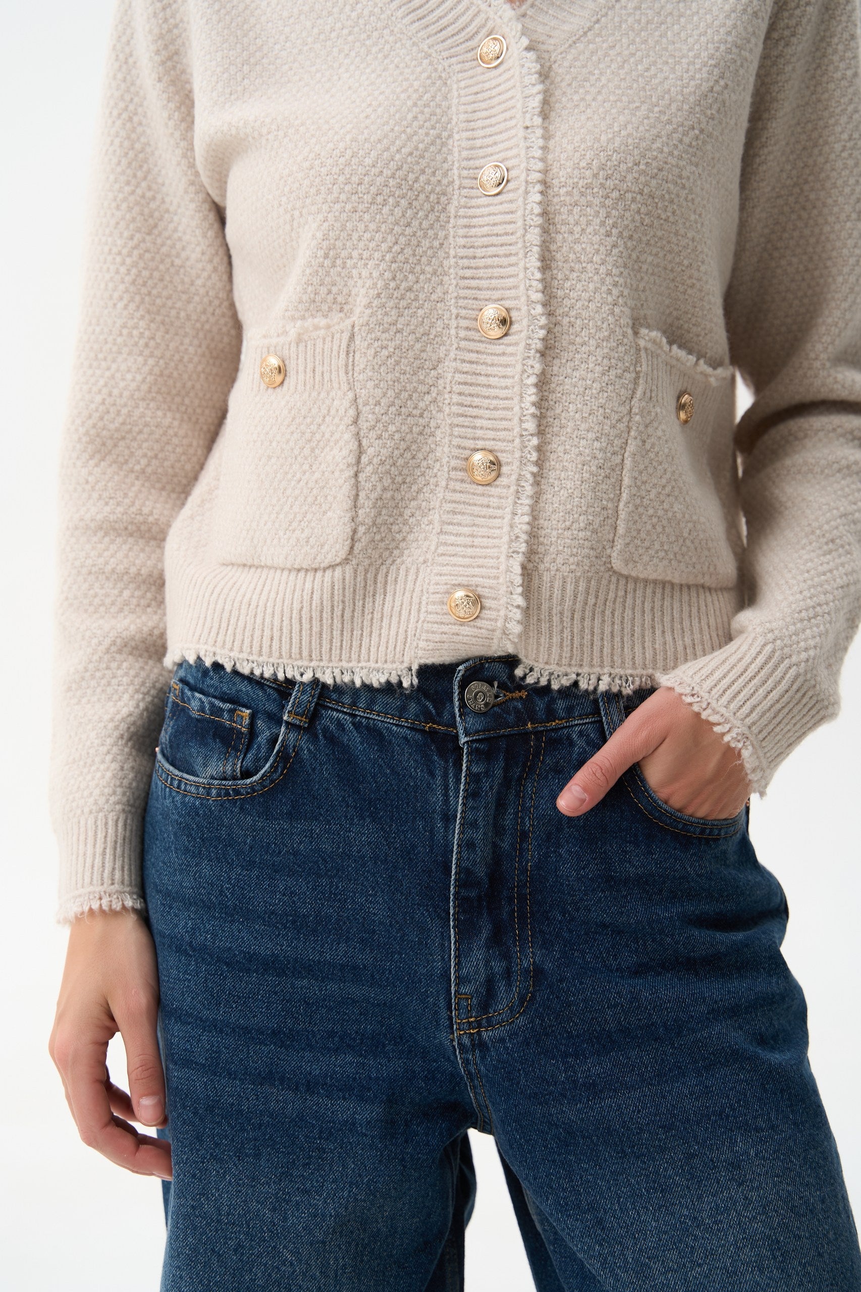 Woolen cardigan with small buttons in color beige - SOLMAR