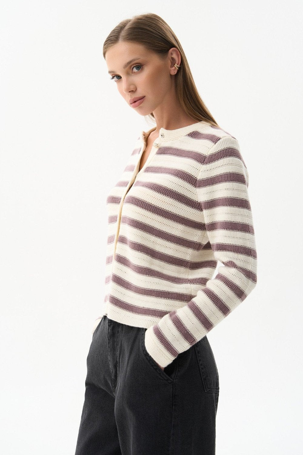 Striped cardigan in color milk